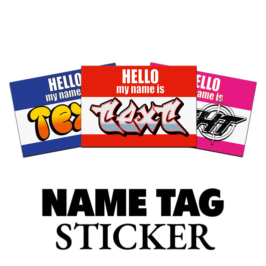 Name-Tag-Sticker im Hello-my-name-is-Stil mit eigenem Namen
